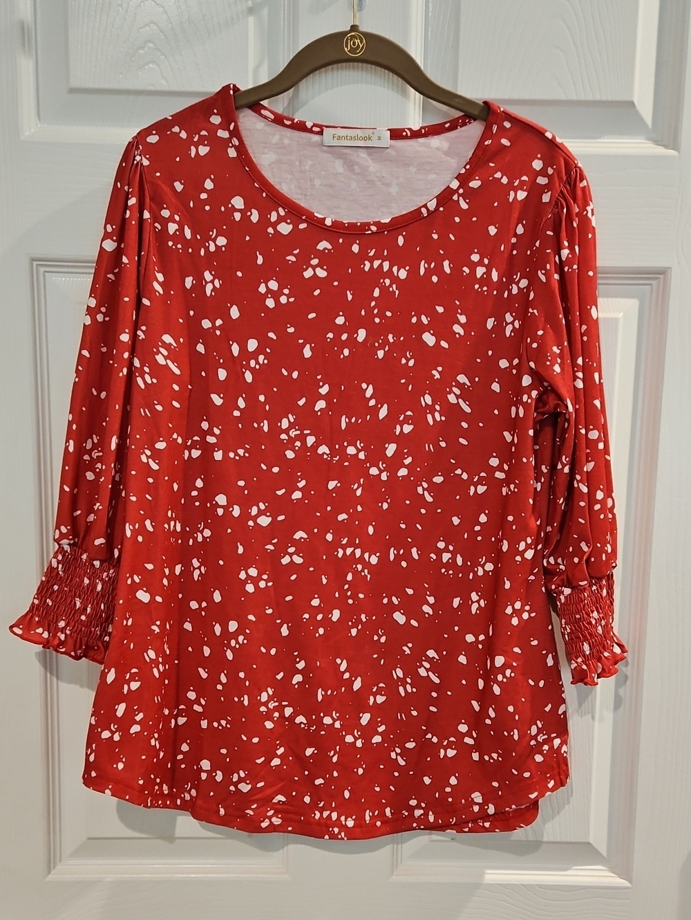 Fantastik Red Printed Long-Sleeve Round Neck Top